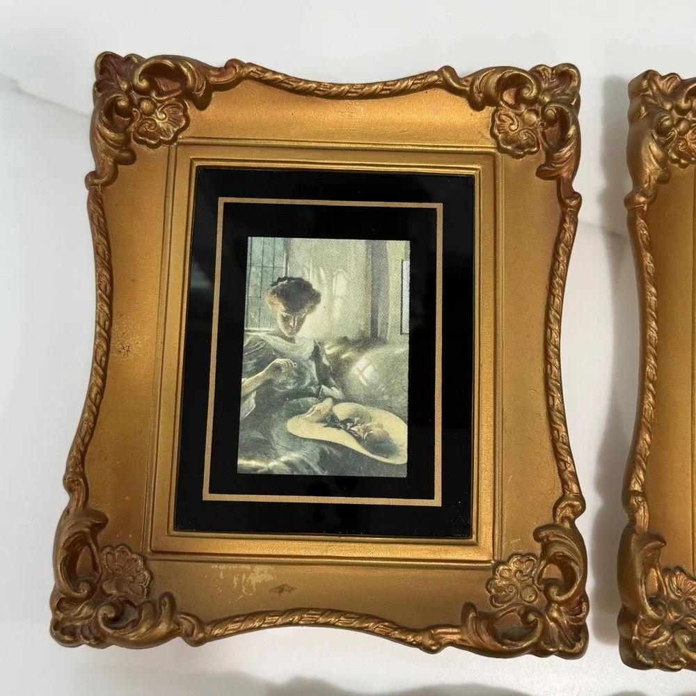 VTG Set of 5 Miniature Gold Ornate Picture Frames Hollywood Regency USA 1950-65
